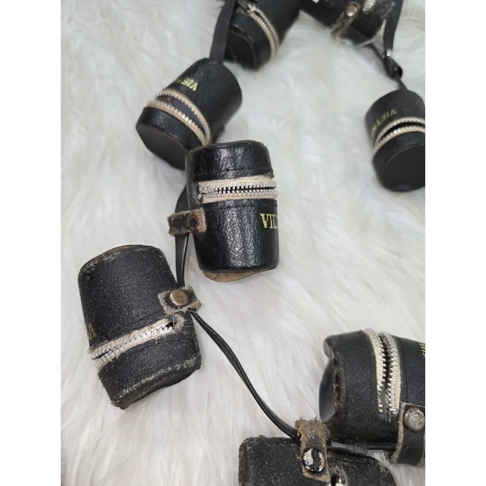 11 Vintage Sm1960's Black Leather 35mm Film Roll Holder Canister Case Zippered